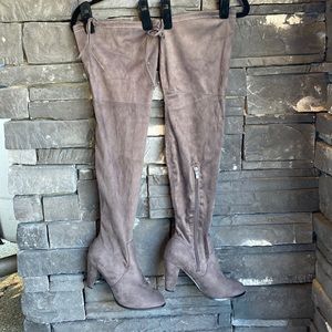 WOMENS CATHERINE DARK GREY SUEDE OVER THE KNEE BOOT SIZE:9